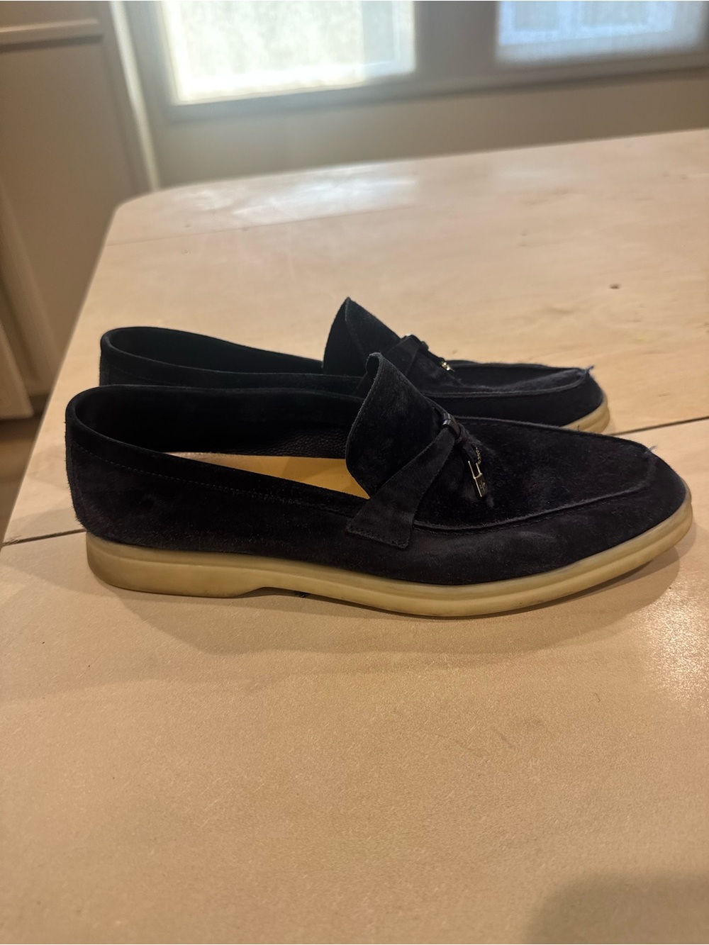 Loro Piana Women’s Summer Walker Navy Suede Slip-On Loafers - Picture 2 of 6
